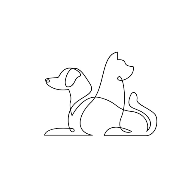 kat en hond lijn enkele logo icoon ontwerp illustratie sjabloon