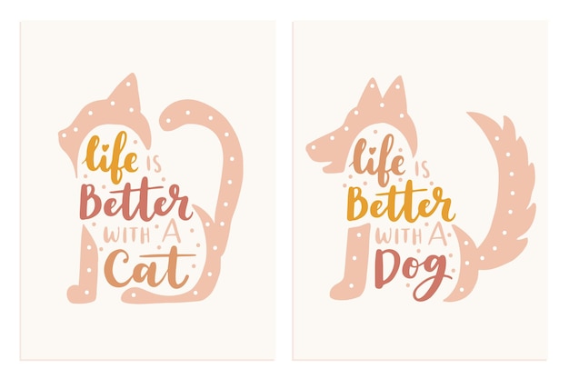 Vector kat en hond zin kleurrijke poster inspirerende citaten over kat hond en huisdieren handgeschreven zinnen voor poster adoptie belettering van kat en hond adopteer een kat hond