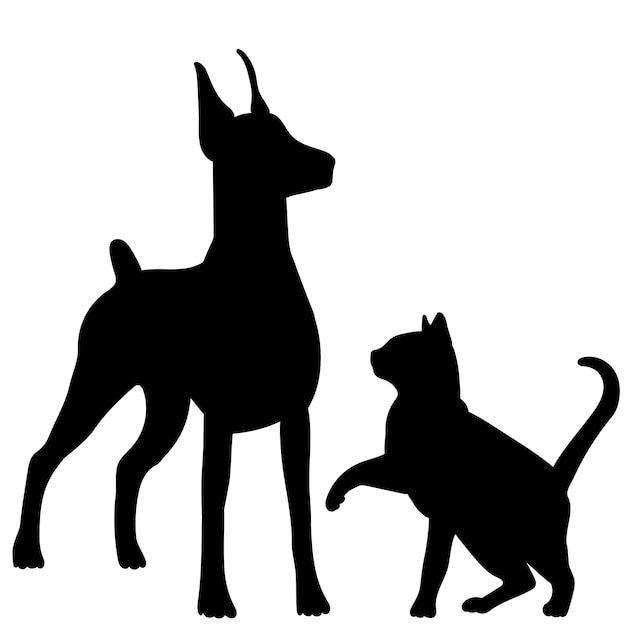 Kat en hond zwart silhouet geïsoleerd