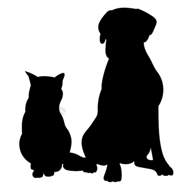 Kat en hond zwart silhouet