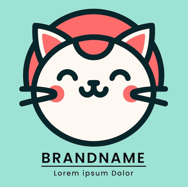 kat gezicht logo glimlachend schattig in Japanse stijl met rode zwarte en witte kleuren in een plat ontwerp