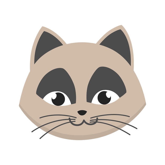 Vector kat hoofd emoticon grappige decoratieve getekende kat gezicht karakter of avatar vectorillustratie van binnenlands huisdier