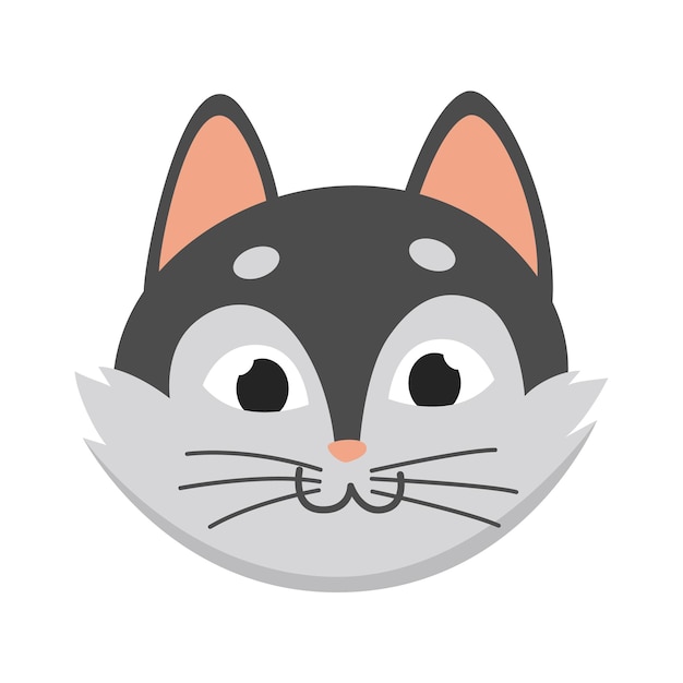 Kat hoofd emoticon grappige decoratieve getekende kat gezicht karakter of avatar vectorillustratie van binnenlands huisdier