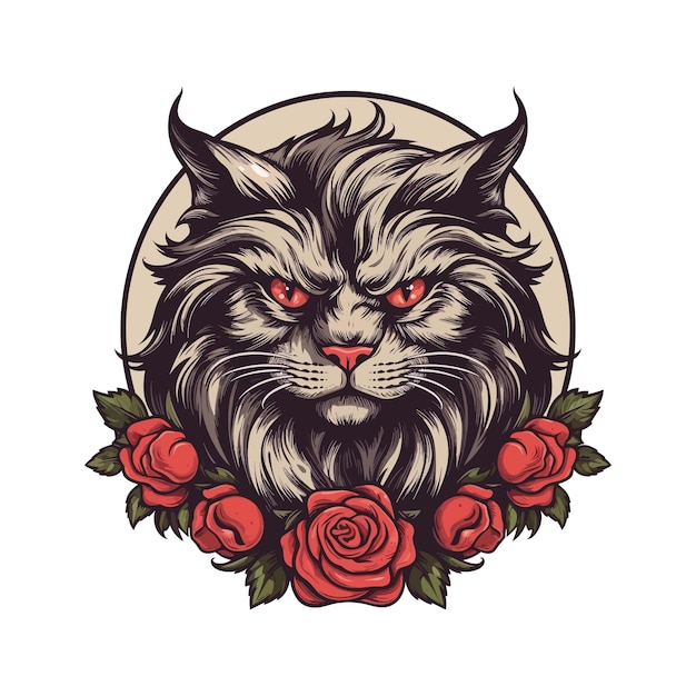 Kat hoofd met bloem decoratie vector clip art illustratie