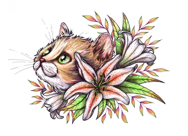 Vector kat in bloemen.