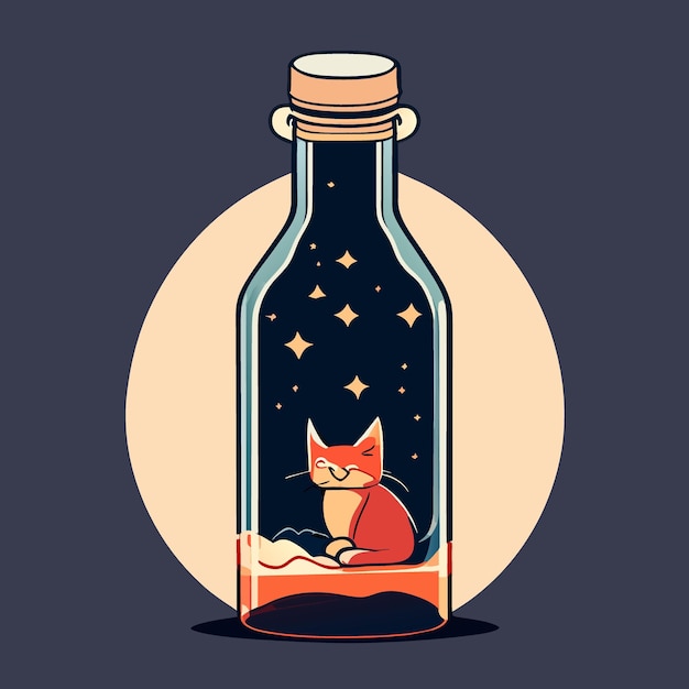 kat in een fles vectorillustratie plat