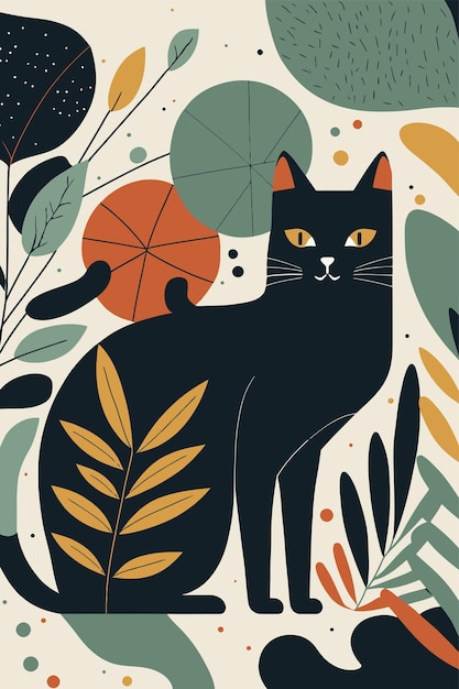 Vector kat in matisse stijl abstracte illustratie voor wanddecoratie poster