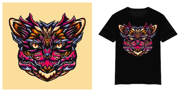 Kat jager monster vector tshirt illustratie