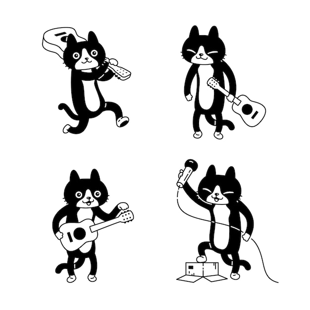 kat karakter cartoon kitten zingen gitaar spelen ukelele bas