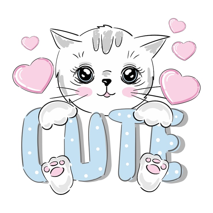 Vector kat kitten wit gezicht hoofd met belettering inscriptie schattig