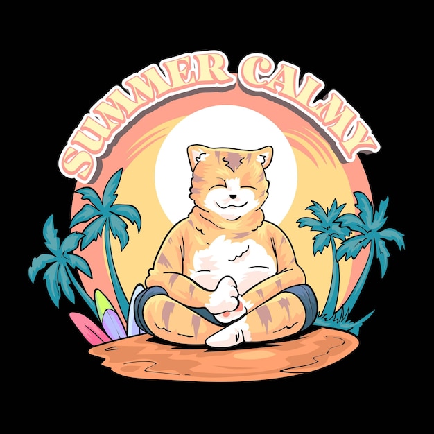 Kat kitty op zomervakantie strand zwembad zee illustratie premium vector