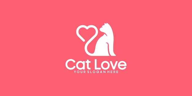 Kat logo ontwerp silhouet met liefdesvormige staart voor dierenwinkel dierenverzorging