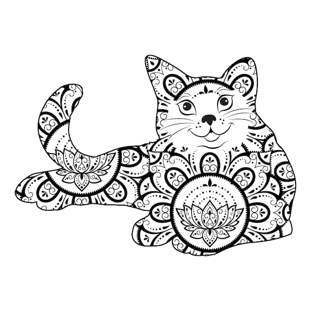 Vector kat mandala kleurplaat vectorillustratie