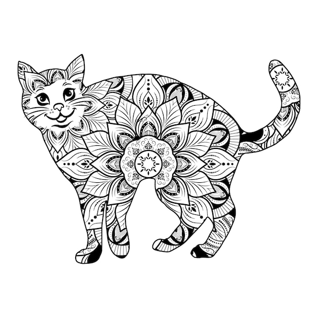 Vector kat mandala kleurplaat vectorillustratie