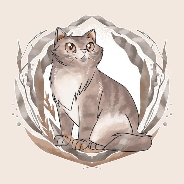 Vector kat met aquarelstijl