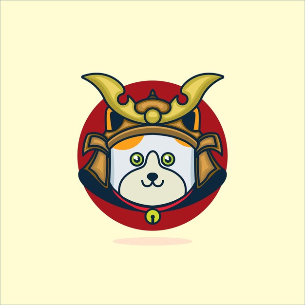 Vector kat met samurai helm logo ontwerp vector