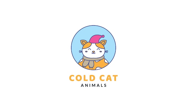 Kat of kitty of kitten koude glimlach schattige cartoon logo vectorillustratie