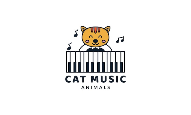 Kat of poes of kitten of huisdier met speelpiano schattige vectorillustratie