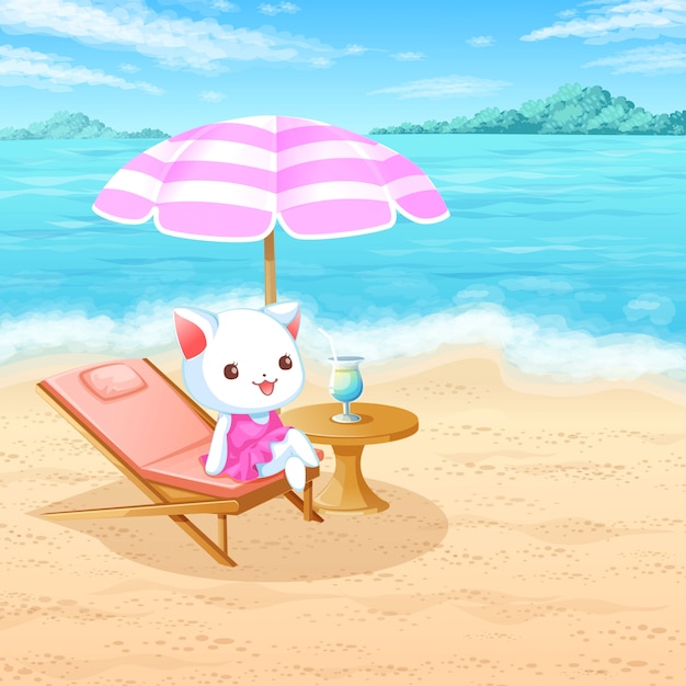 Kat op het strand