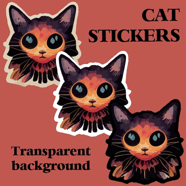 Kat stickers transparante achtergrond png vector corlorful kattenkop