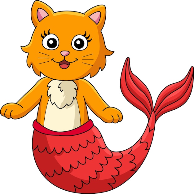 Kat Zeemeermin Cartoon Gekleurde Clipart Illustratie