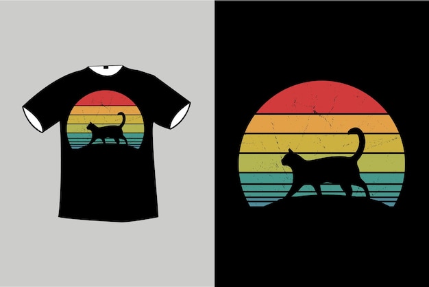 Kat zonsondergang retro vintage TShirt ontwerp