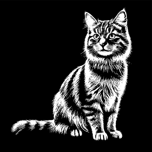 Vector kat zwarte witte hand getekende platte stijlvolle cartoon sticker icoon concept geïsoleerde illustratie