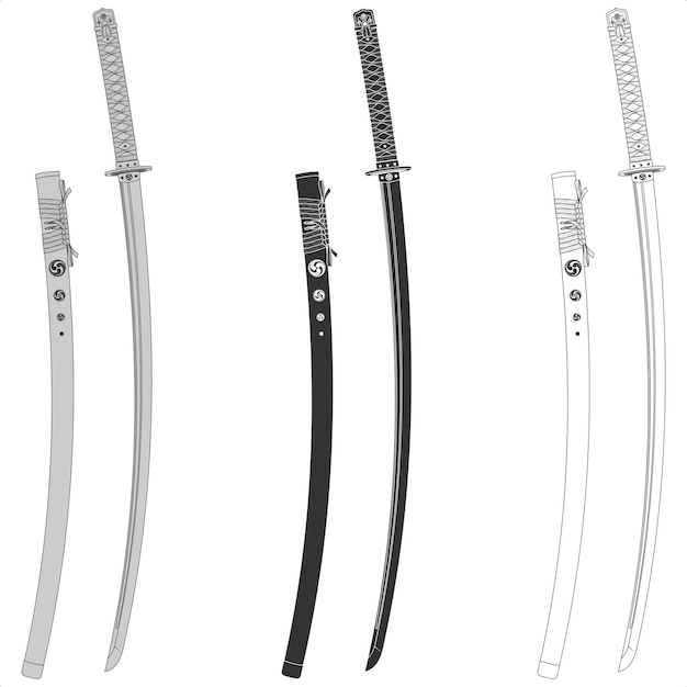 Vector katana samurai swords