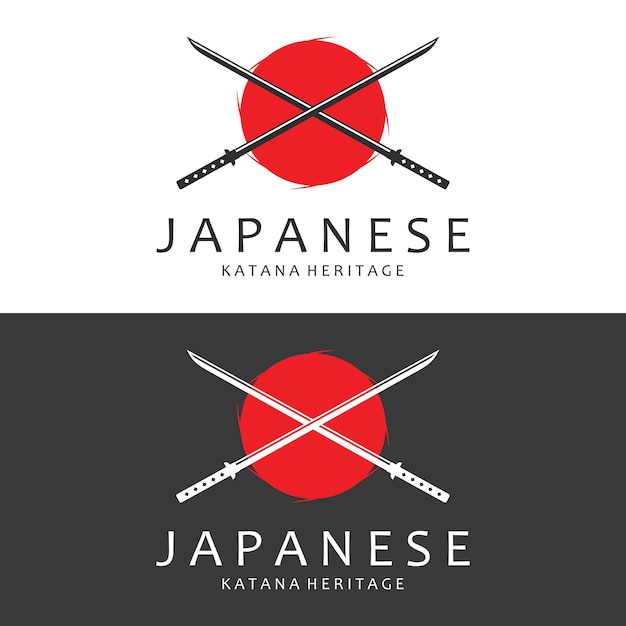 Katana sword flat logo template vector illustration