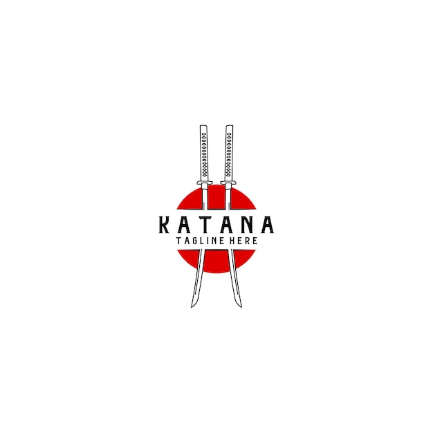 Katana spada logo design illustrazione vettoriale arte samurai tradizionale cultura ninja combattente giapponese