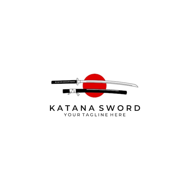 Katana 칼 로고 디자인 벡터 일러스트 레이 션 아트 사무라이 전통 닌자 문화 일본 전투기