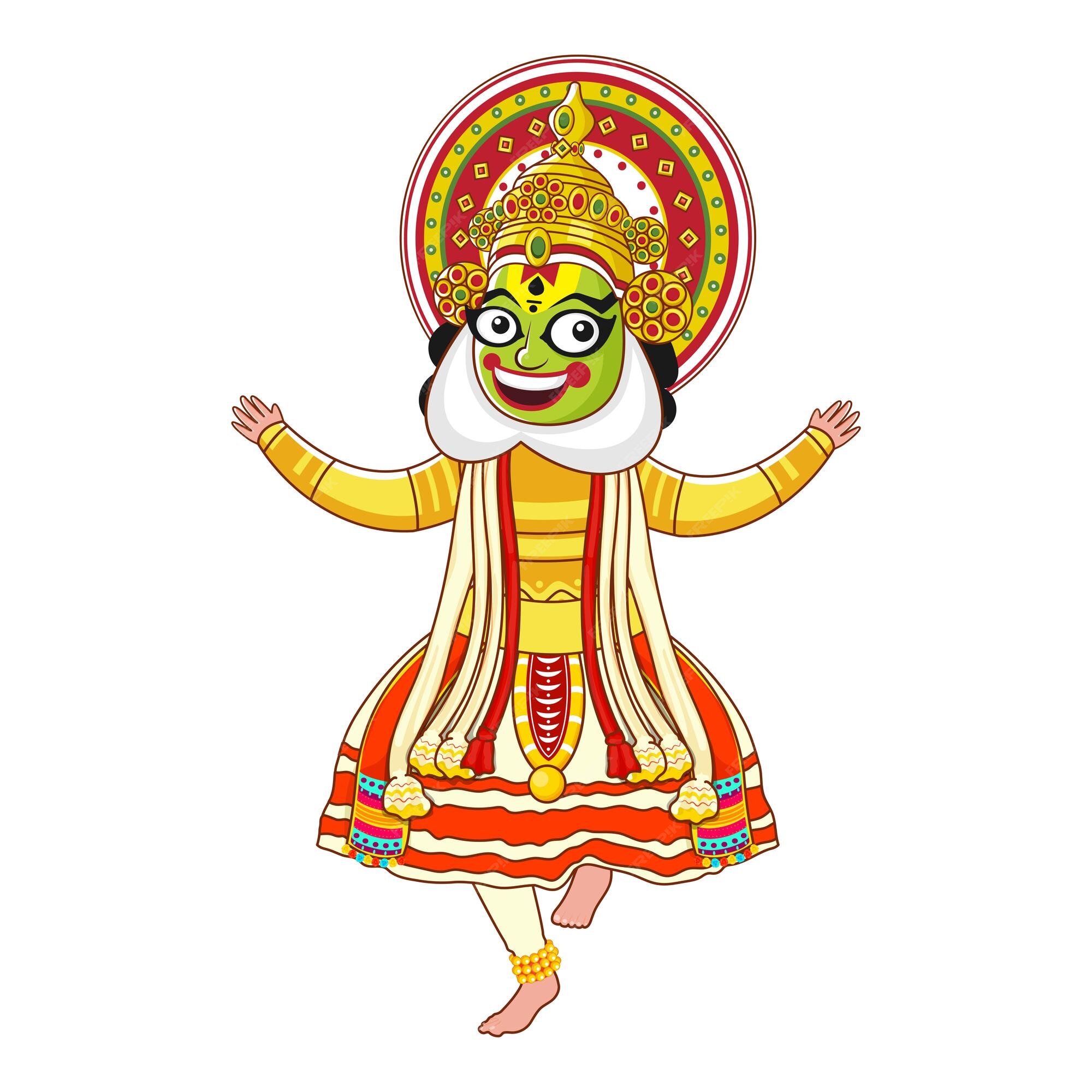 Premium Vector | Kathakali dancer performing on white background Premium Vector | Kathakali dancer performing on white background