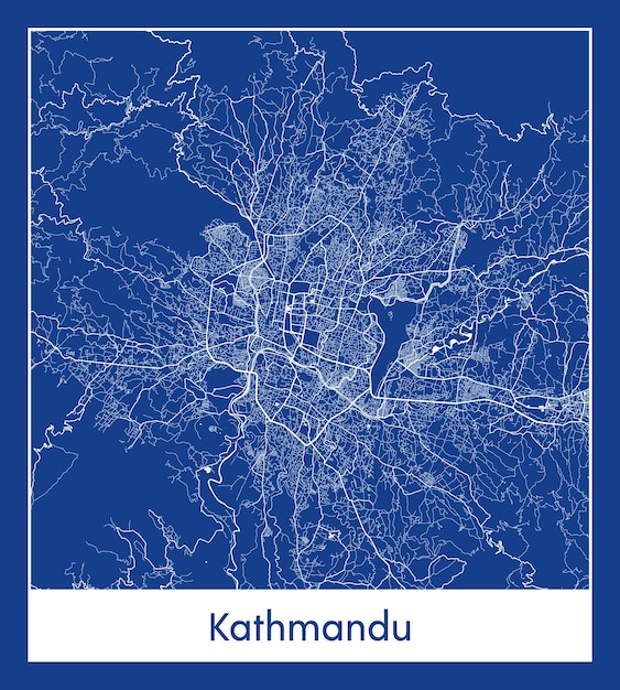 Vettore kathmandu nepal asia mappa della città stampa blu illustrazione vettoriale