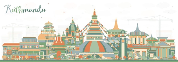 Вектор Горизонт города катманду непал с цветными зданиями векторная иллюстрация городской пейзаж катманду с достопримечательностями