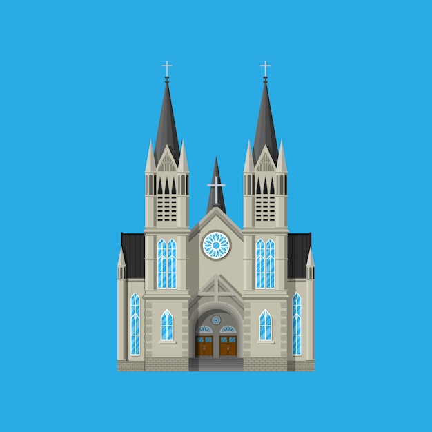 Vector katholieke kerkkathedraal in gotische stijl