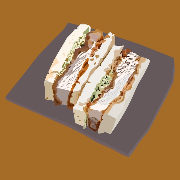 Vector katsu sando japanese sandwich milk bread filled with pork cutlets