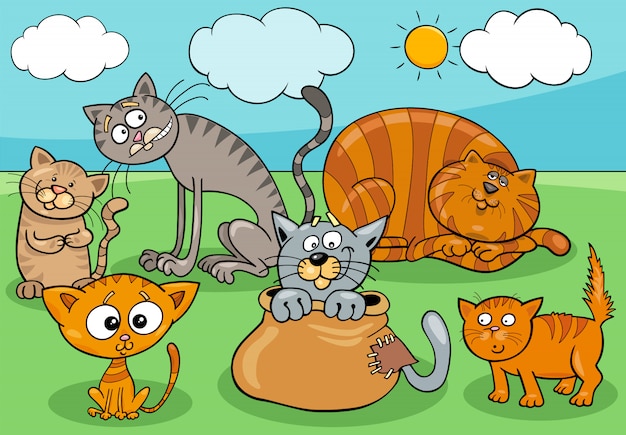 Katten en kittens groep cartoon afbeelding