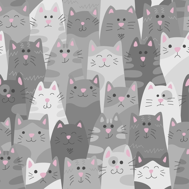 Katten naadloze patroon in doodle en cartoon stijl