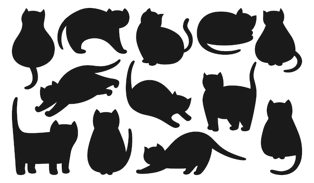 Katten schattig silhouet set kitty vorm rasechte getekende figuur katten karakters gezelschapsdieren geïsoleerd