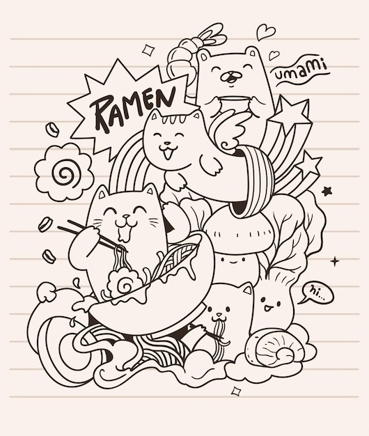 Katten zijn dol op ramen noodles doodle