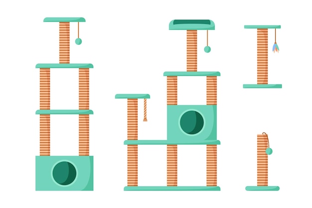 Kattenbomen en krabpalen set Kattenspeeltuin met klauwenslijpers Dierentoren met touwpalen