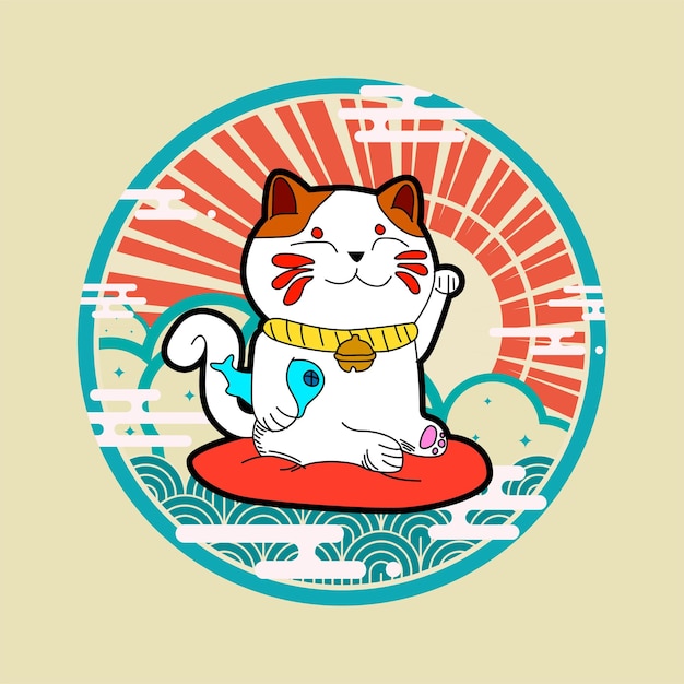 Vector kattenillustratie met japanse stijl voor kaijune-evenement, notebook, logo