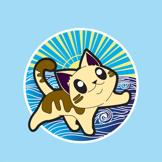 kattenillustratie met Japanse stijlachtergrond voor logo, labels en achtergrond