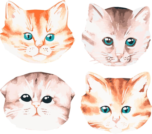 Kattenkoppen set Aquarel illustratie