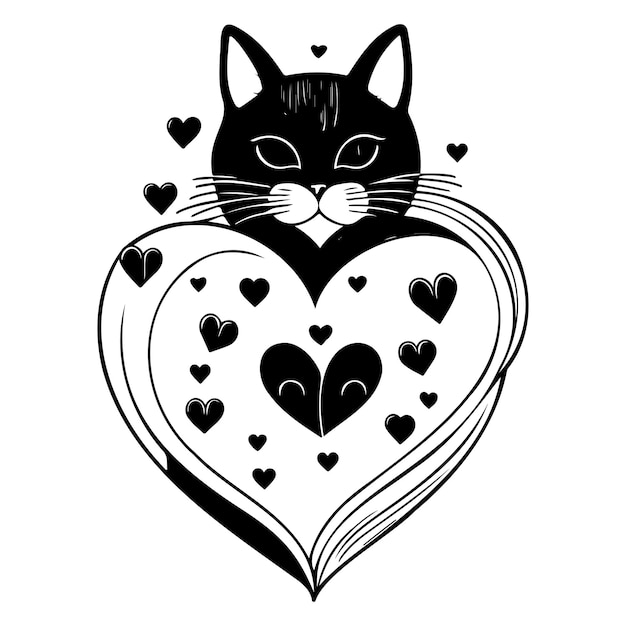 kattenliefde valentine hart illustratie schets handtekening