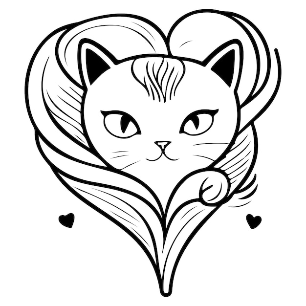 Vector kattenliefde valentine hart illustratie schets handtekening