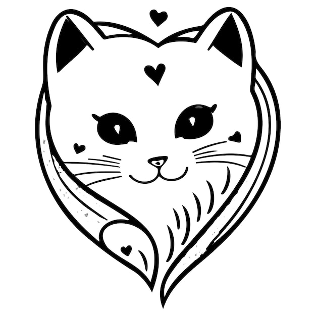 Vector kattenliefde valentine hart illustratie schets tekening