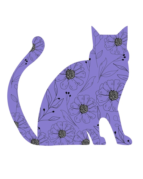 Kattensilhouet met bloemen