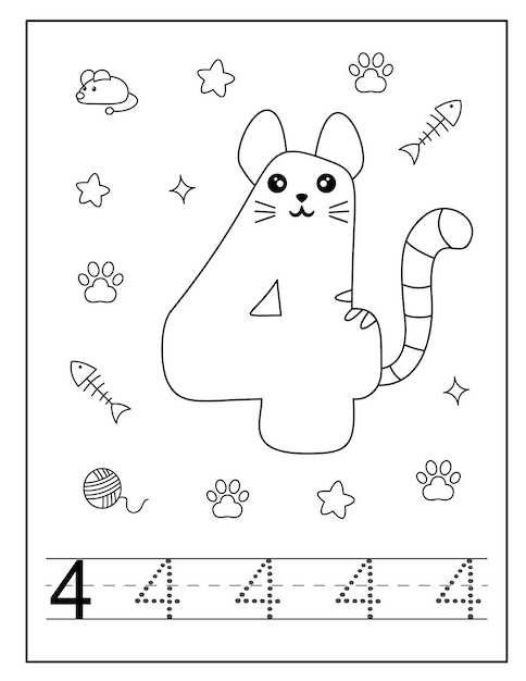 Vector kattenstijlnummer kleurplaat voor peuters