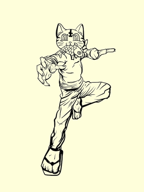 Kattenvechter met Japanse doodle stijl